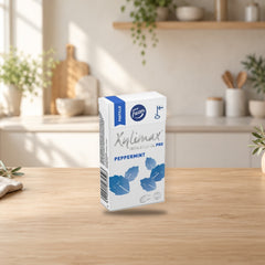 Fazer Xylimax Peppermint Xylitol Pastilles 38g Box – product photo on a table