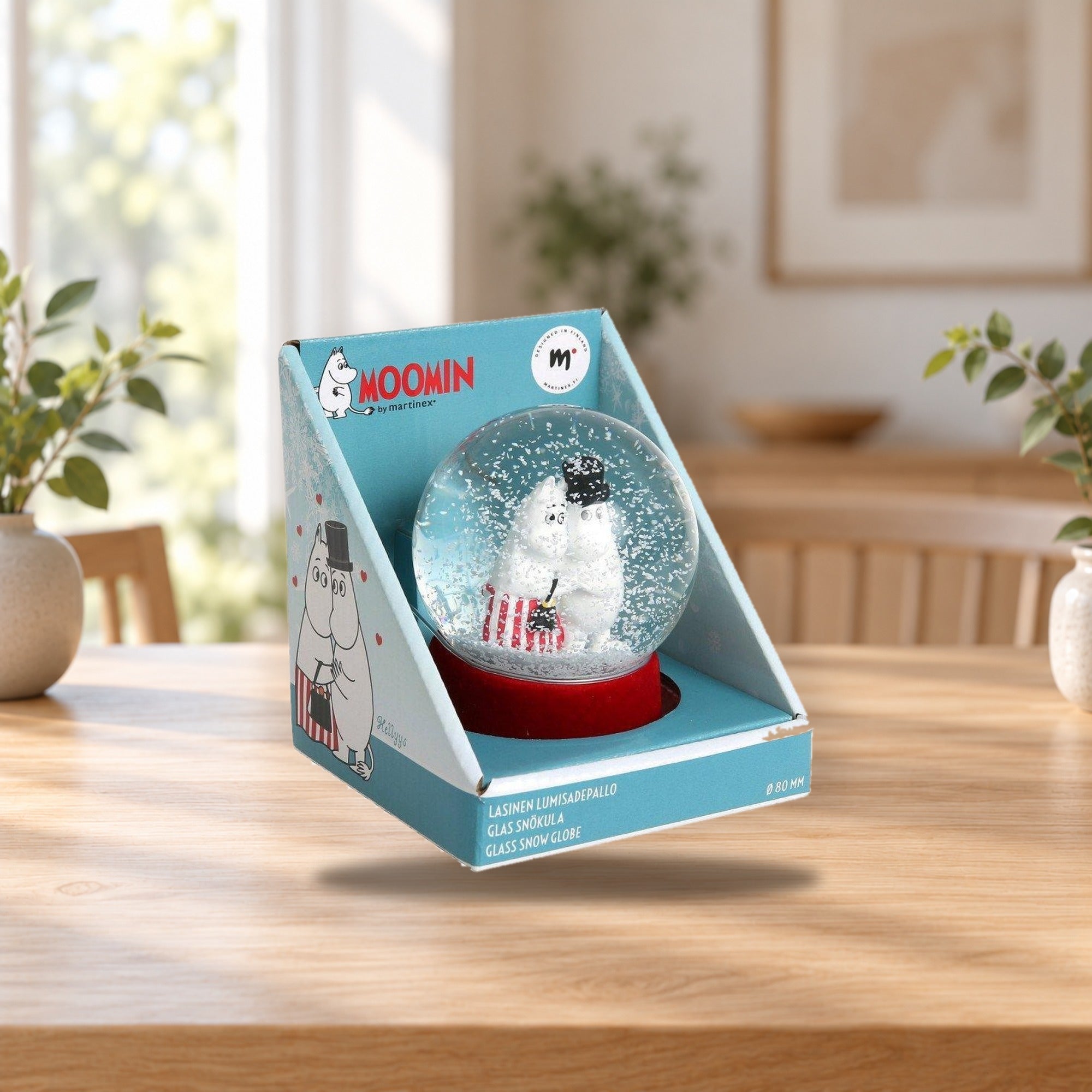 Moomin Love Snow Globe by Martinex – product photo on a table