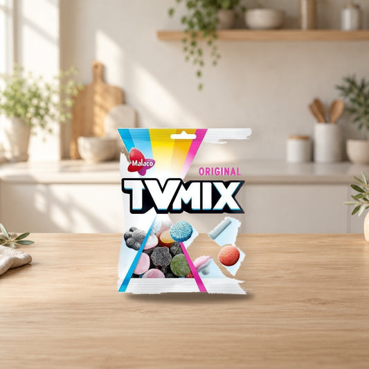 Malaco TV Mix Original Gummy Candy 325g Pack – product photo on a table
