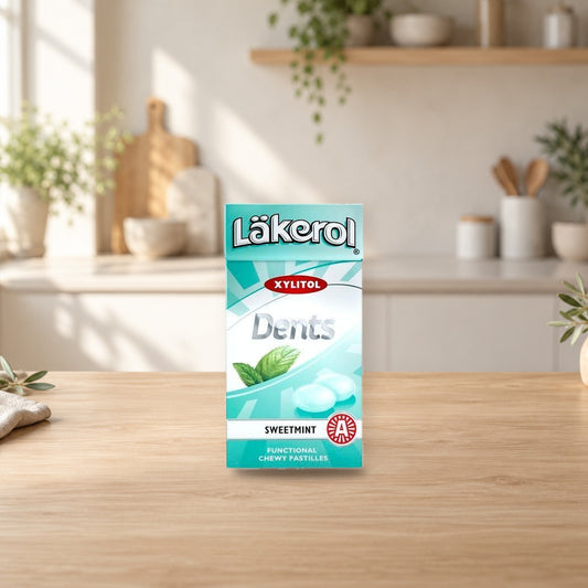 Cloetta Lakerol Dents Sweetmint Sugar Free Pastilles 36g – product photo on a table