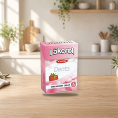 Cloetta Lakerol Strawberry Cream Pastilles 85g Box – product photo on a table