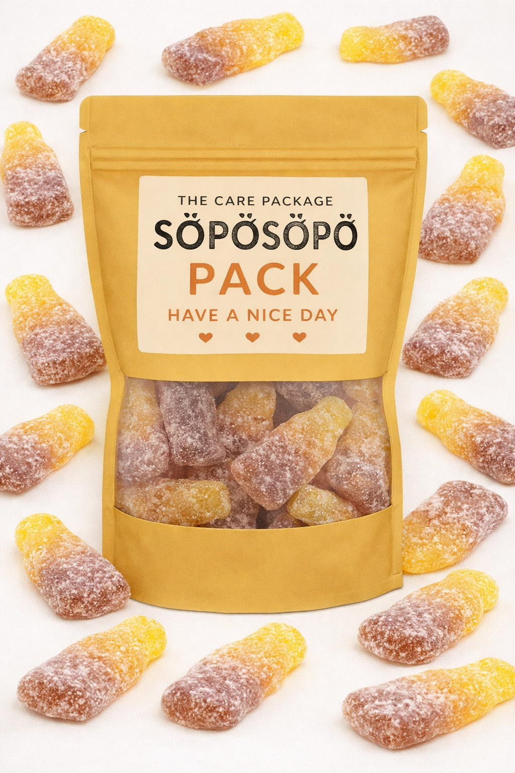 SÖPÖSÖPÖ Scandinavian Treat Pack –  Malaco Kolamango Bottles – 150g Nordic Candy Bag – Cola & Mango Flavour Gummies – soposopo pack