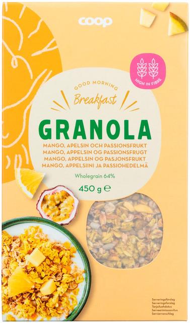 Coop granola mango, appelsiini ja passionhedelmä 450 g | Soposopo