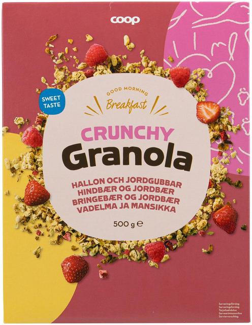 Coop crunchy granola raspberry and strawberry 500 g | Soposopo