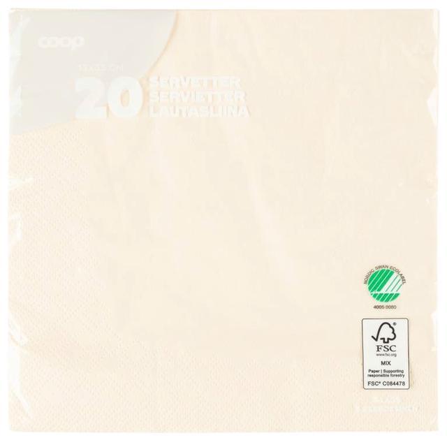 Coop napkin cream white 33x33cm pack of 20 | Soposopo