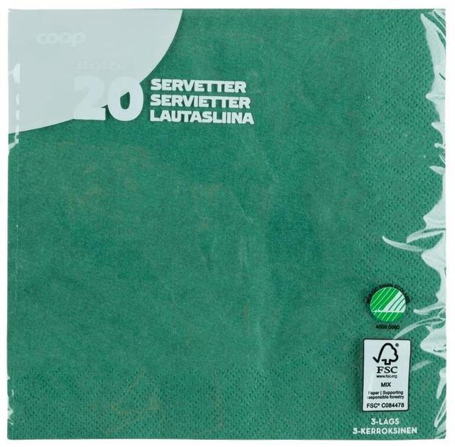 Coop napkin dark green 33x33cm pack of 20 | Soposopo