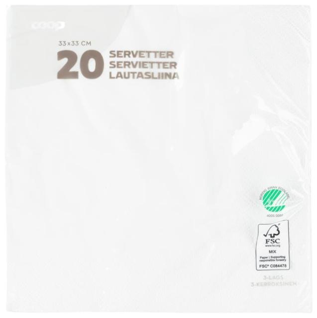 Coop napkin white 33x33cm pack of 20 | Soposopo