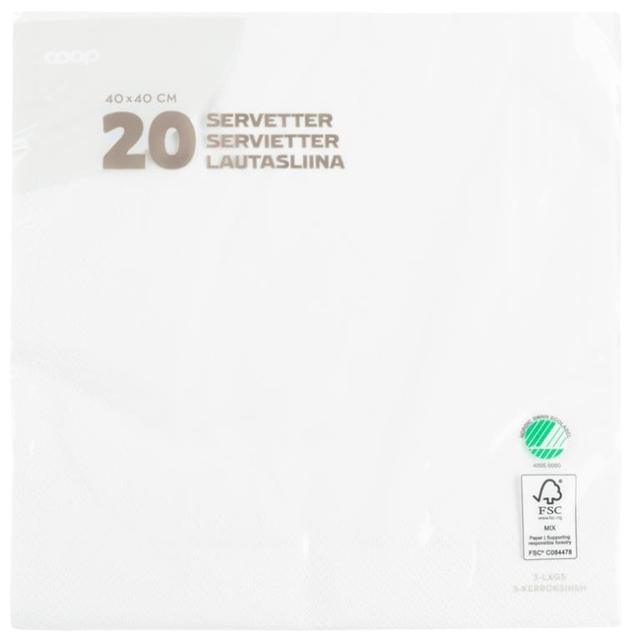 Coop napkin white 40x40cm pack of 20 | Soposopo