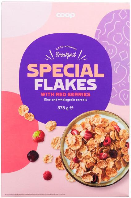 Coop Rice-Whole Grain Flakes with Berries 375 g | Soposopo