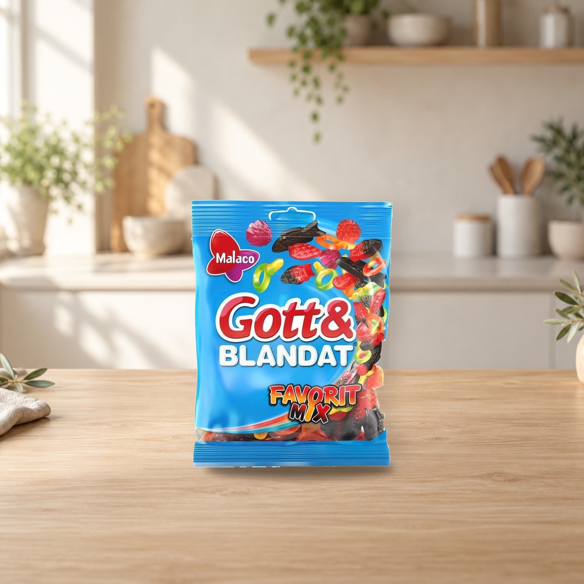Gott & Blandat Malaco Wine Gums 140g – product photo on a table