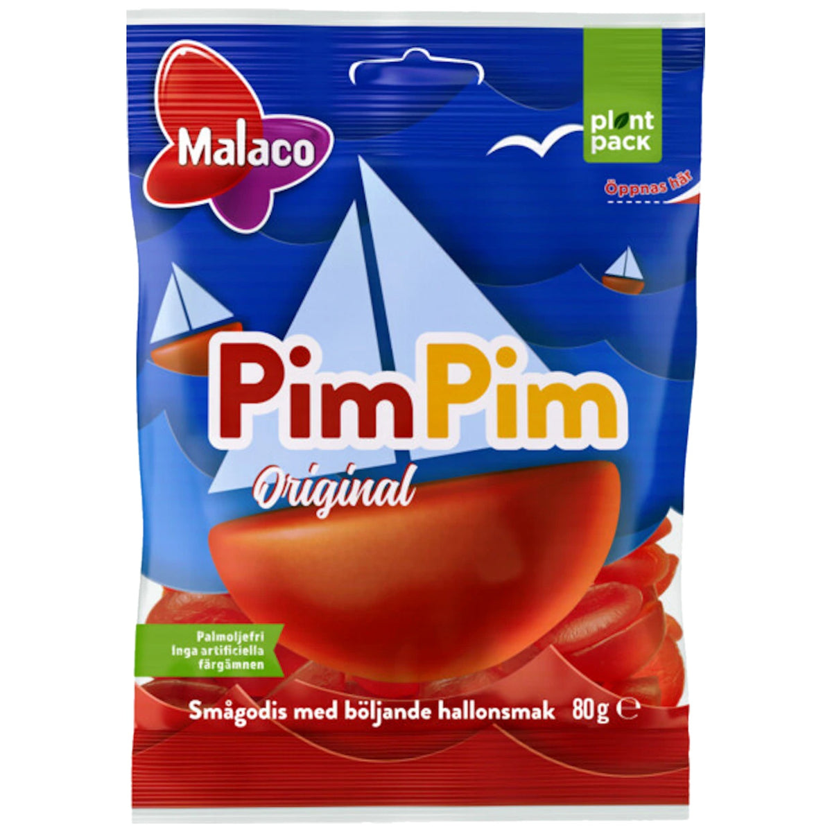 Malaco PimPim Raspberry Gummy Candy 80g Pack – product photo