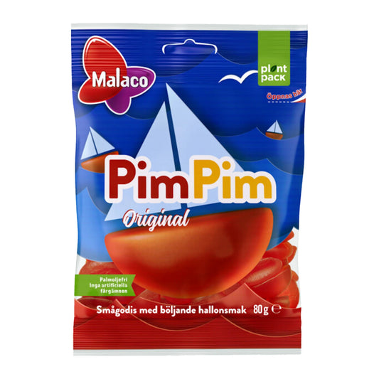 Malaco PimPim Raspberry Gummy Candy 80g Pack – product photo