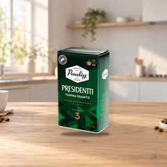 Paulig President Dark Roast Coffee 500g Pan Grind – product photo on a table