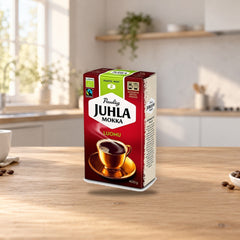 Paulig Juhla Mokka Luomufine Ground Coffee 400g – product photo on a table