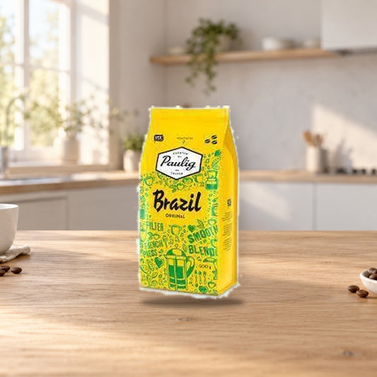 Paulig Brazil Original Coffee Beans 500g – product photo on a table