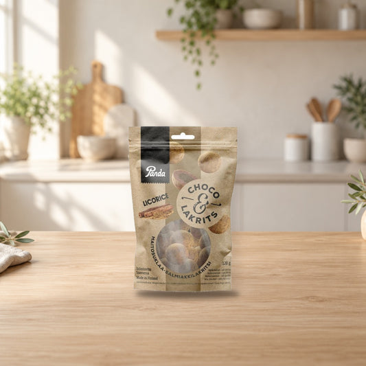 Panda Choco Liquorice 120g – product photo on a table