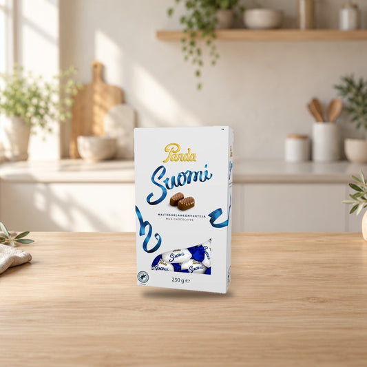 Panda Finland Milk Chocolate Confectionery 250g – product photo on a table