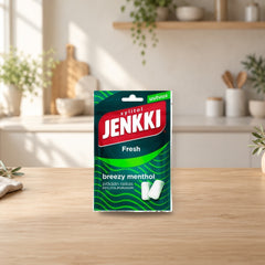 Jenkki Fresh Breezy Menthol Xylitol Gum 35g – product photo on a table