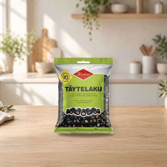 Halva Licorice Mix 400g – product photo on a table
