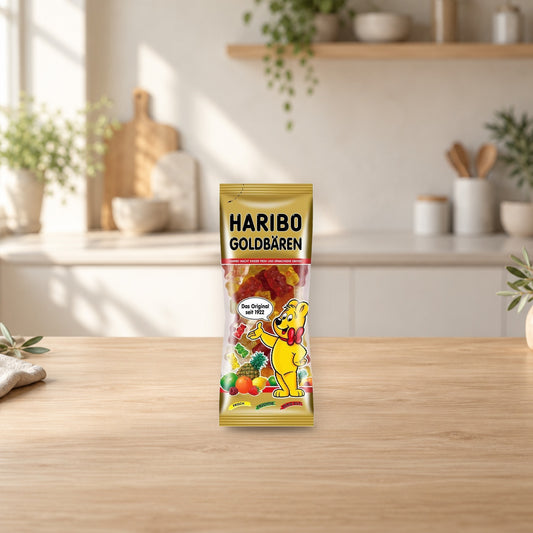 HARIBO Gold Bears Fruit Candy Bag 75g – product photo on a table