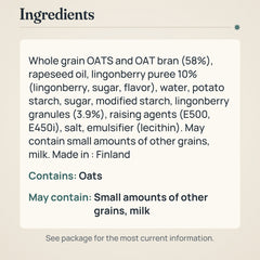 Elovena Oat-Lingonberry Whole Grain Snack Cookies 300g – Ingredients and allergens