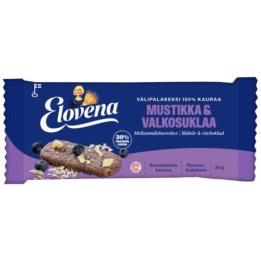 Elovena Blueberry White Chocolate Oat Snack Bar 30g – product photo