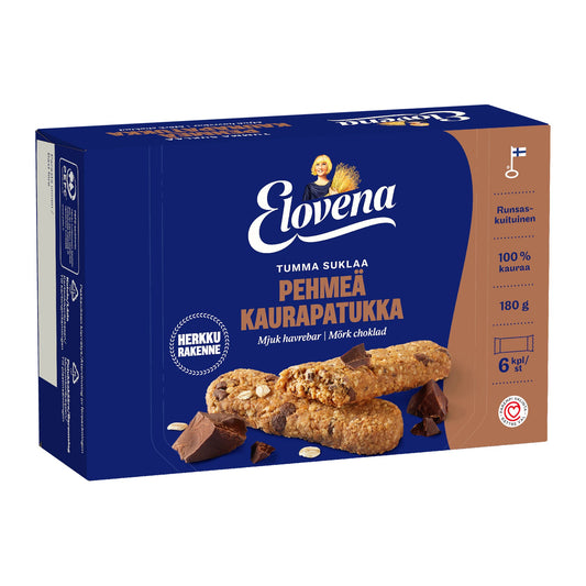 Elovena Dark Chocolate Soft Oat Biscuits 180g Box – product photo