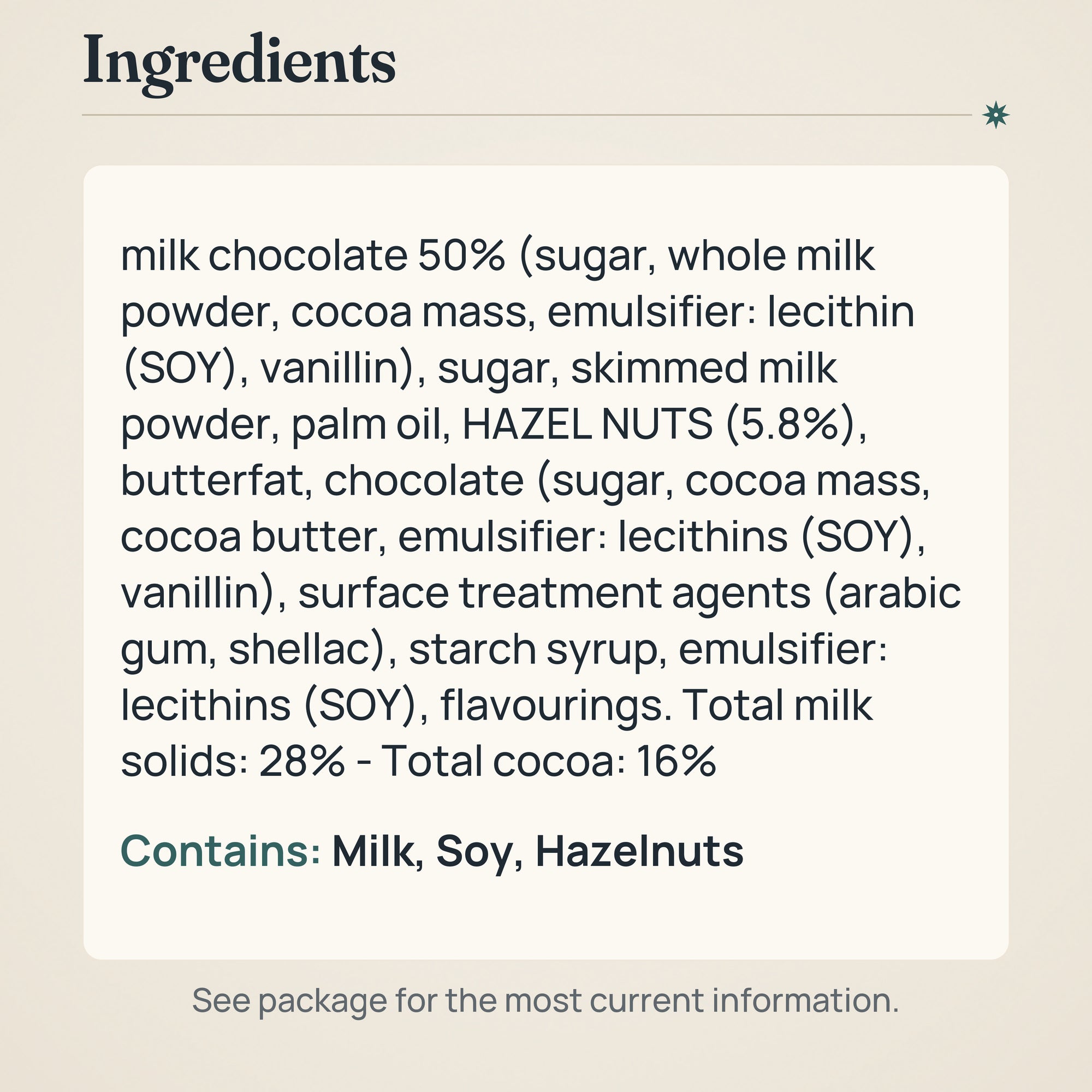 Kinder Schokobons Milk Chocolate Hazelnut 125g – Ingredients and allergens