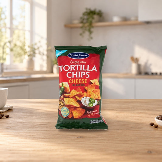 Santa Maria Tortilla Chips Cheese & Jalapeño 185g – product photo on a table