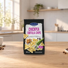 Chickpea Tortilla Chips 80G – product photo on a table