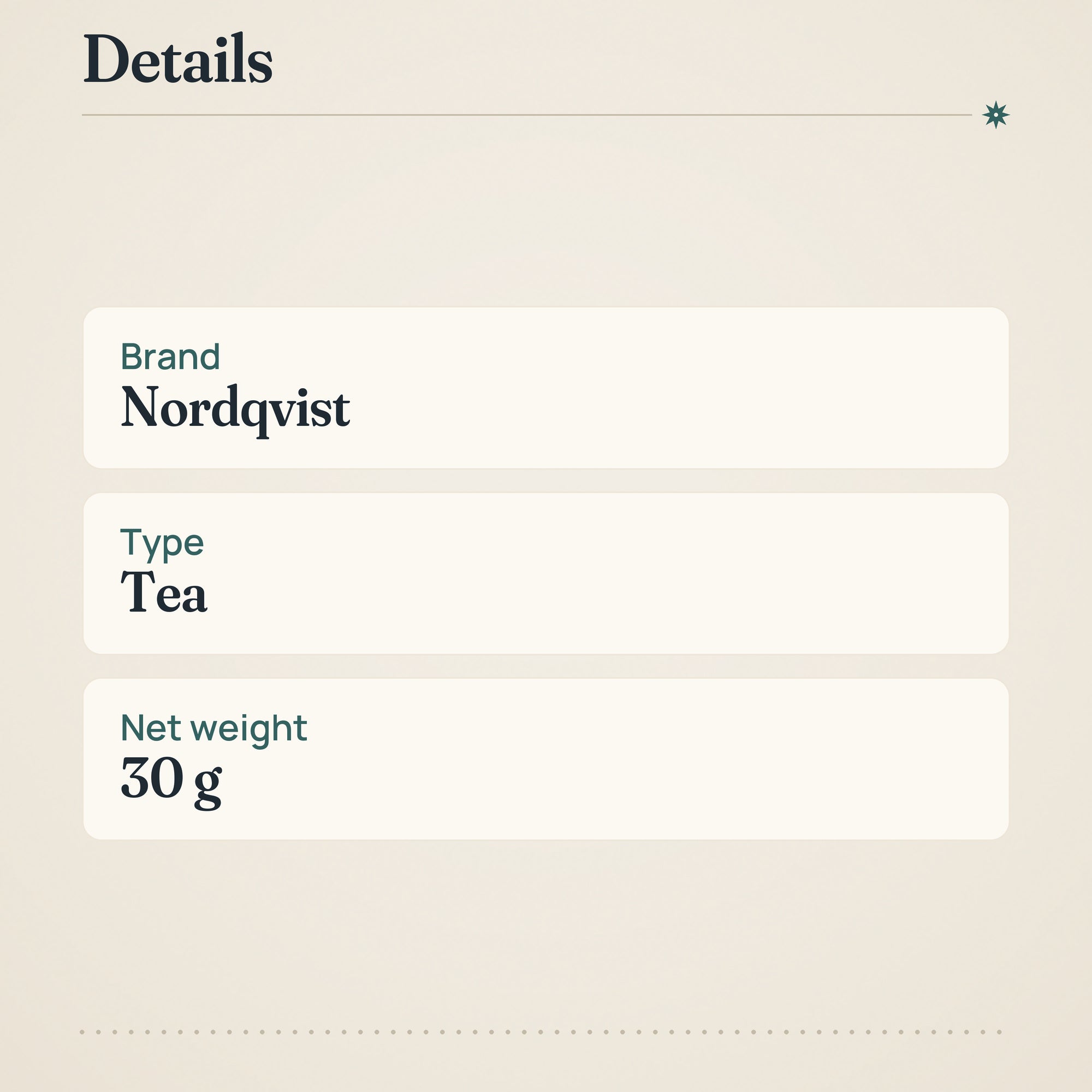 Nordqvist Hellä White & Blackcurrant Tea 30g Box – product details