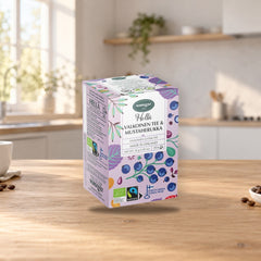Nordqvist Hellä White & Blackcurrant Tea 30g Box – product photo on a table