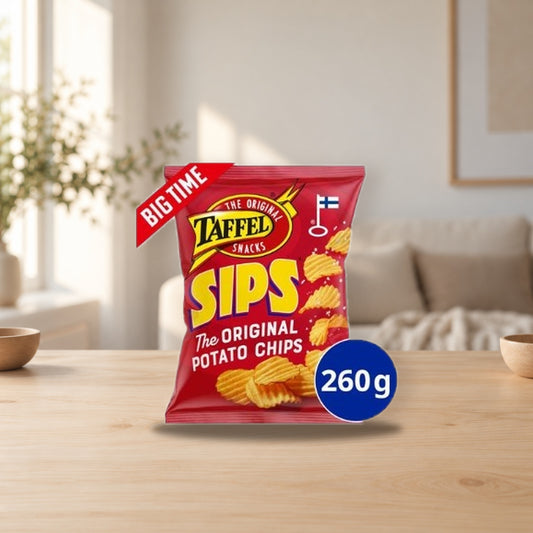 Taffel Sips Salted Chips 260g – product photo on a table