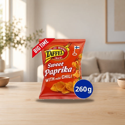 Taffel Sweet Paprika Chips 260g – product photo on a table