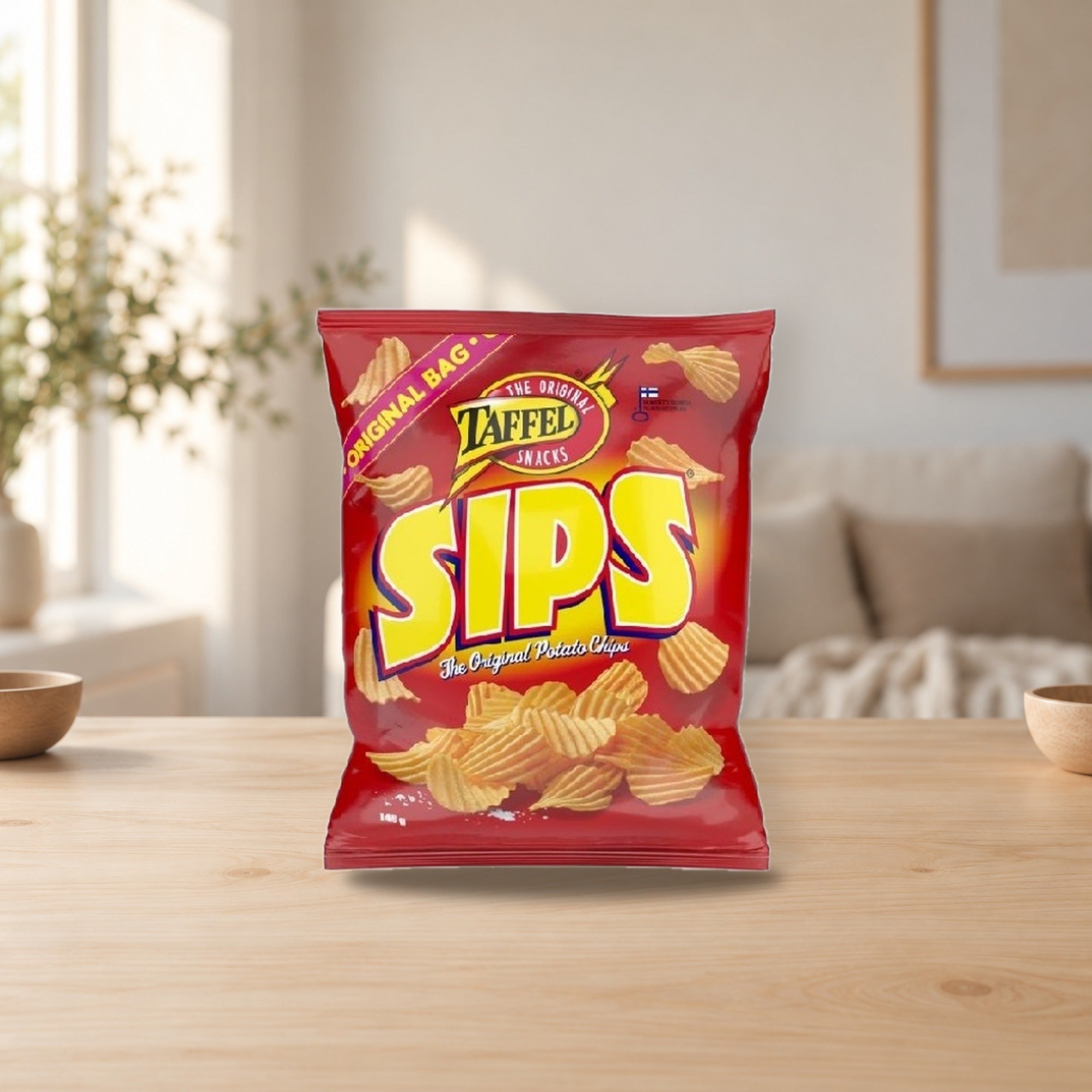 Taffel Sips Salted Chips 130g – product photo on a table