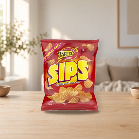 Taffel Sips Salted Chips 130g – product photo on a table