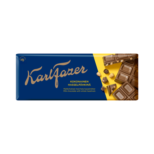 Fazer Whole Hazelnuts in Milk Chocolate 200g Bar - Soposopo