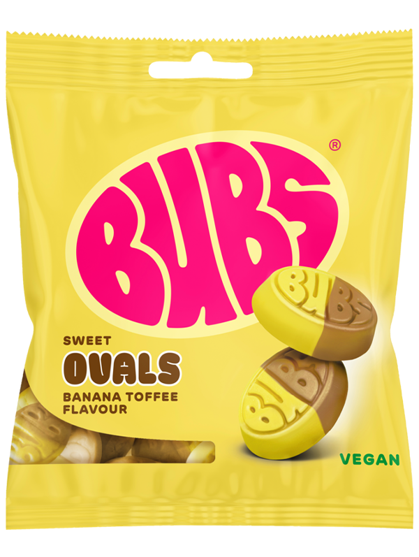 Bubs Sweet Ovals Banana Toffee flavour candy 155g bag