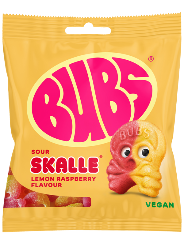 Bubs Sour Skalle Lemon Raspberry flavour skull candy 155g bag
