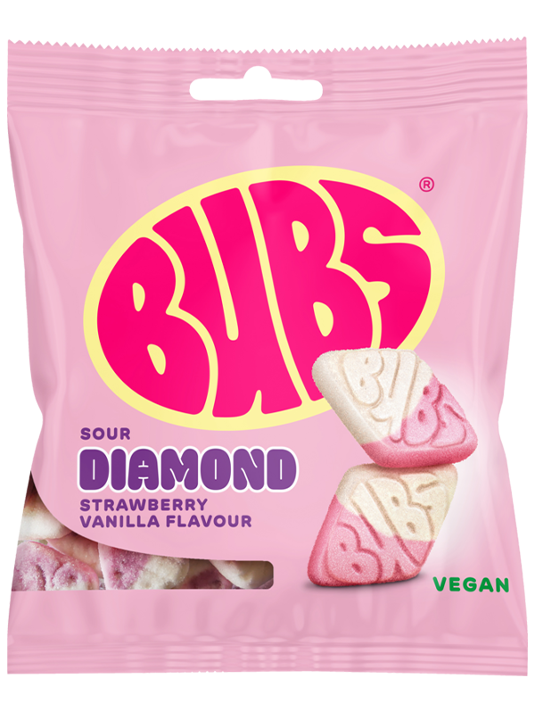Bubs Sour Diamond Strawberry Vanilla flavour candy 155g bag