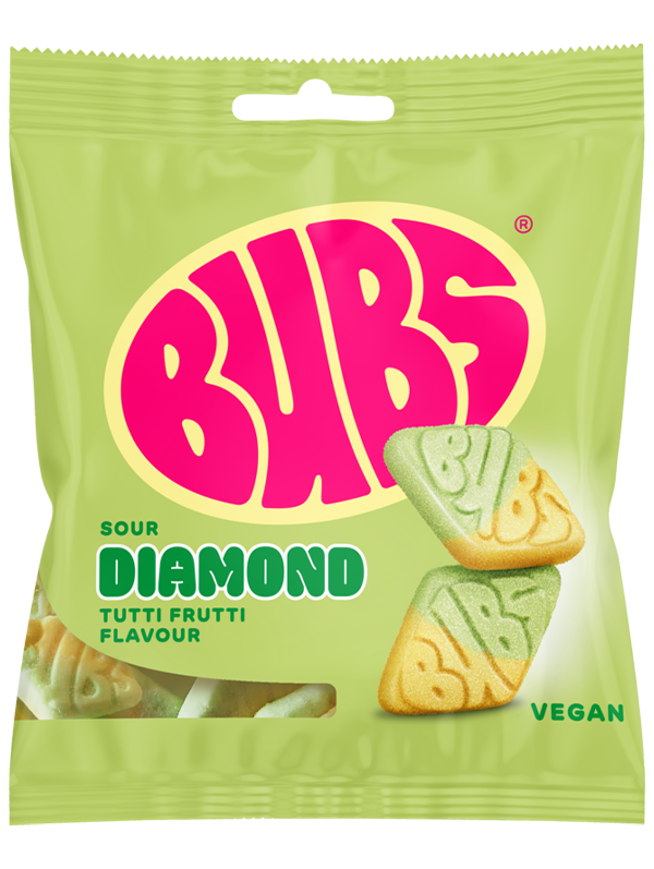 Bubs Sour Diamond Tutti Frutti flavour candy 155g bag