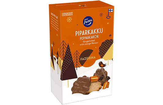 Fazer Piparkakku Fazerina 175 g | Orange Gingerbread Cookies with Milk