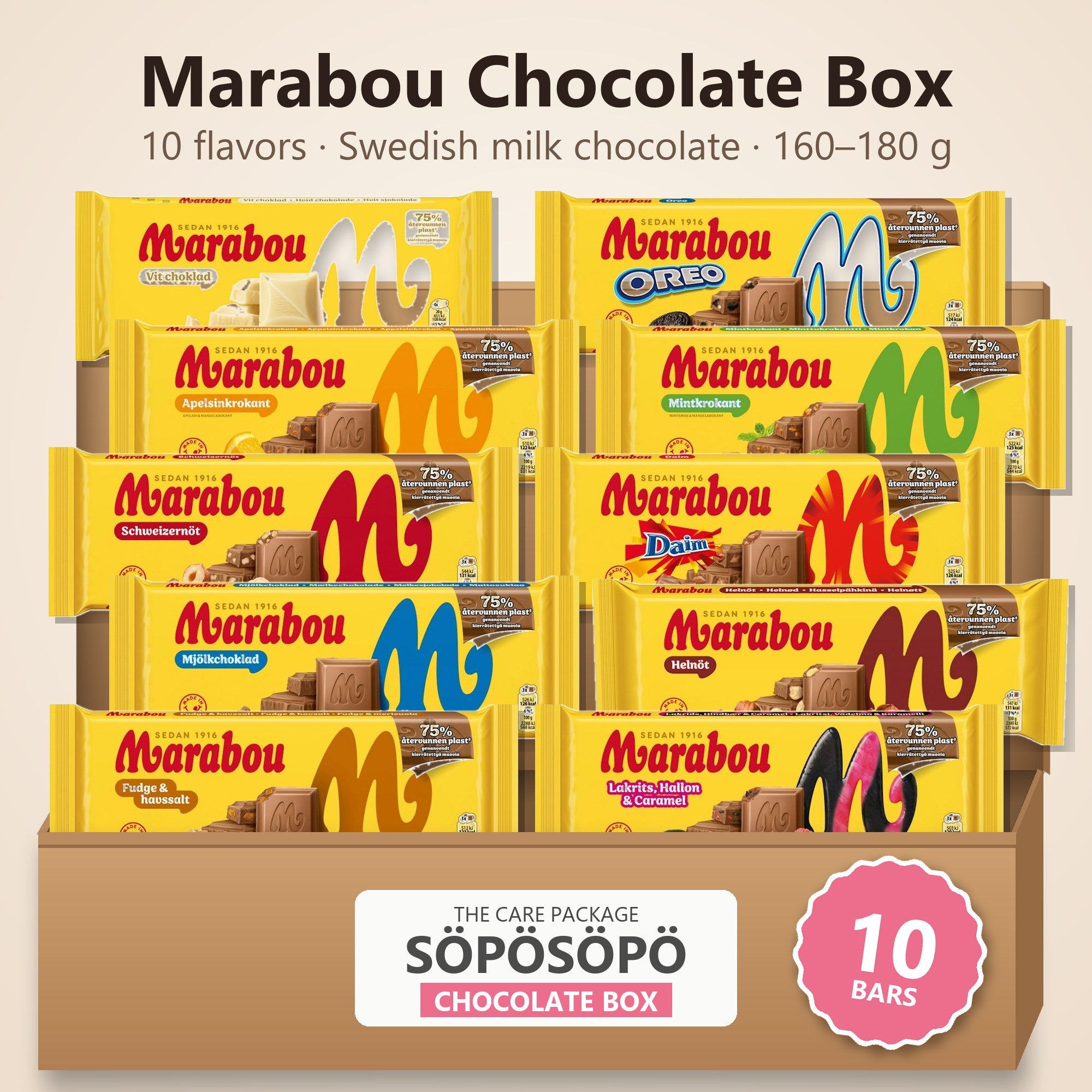 Marabou Chocolate Mix Set with Various Flavors 10 Bars - SÖPÖSÖPÖ gift set