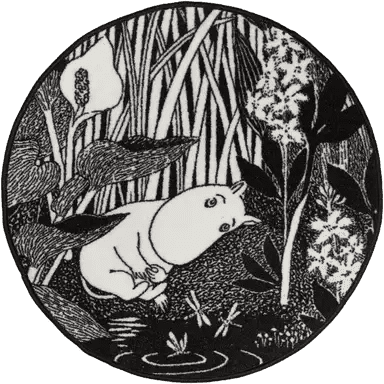 Moomin rug Kaislikko round 80 cm black and white - Soposopo