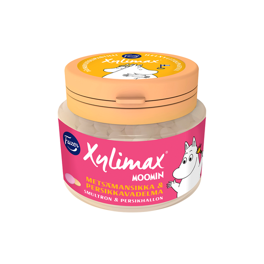 Fazer Moomin Xylimax Wild Strawberry & Peach Pastilles 90g - Soposopo