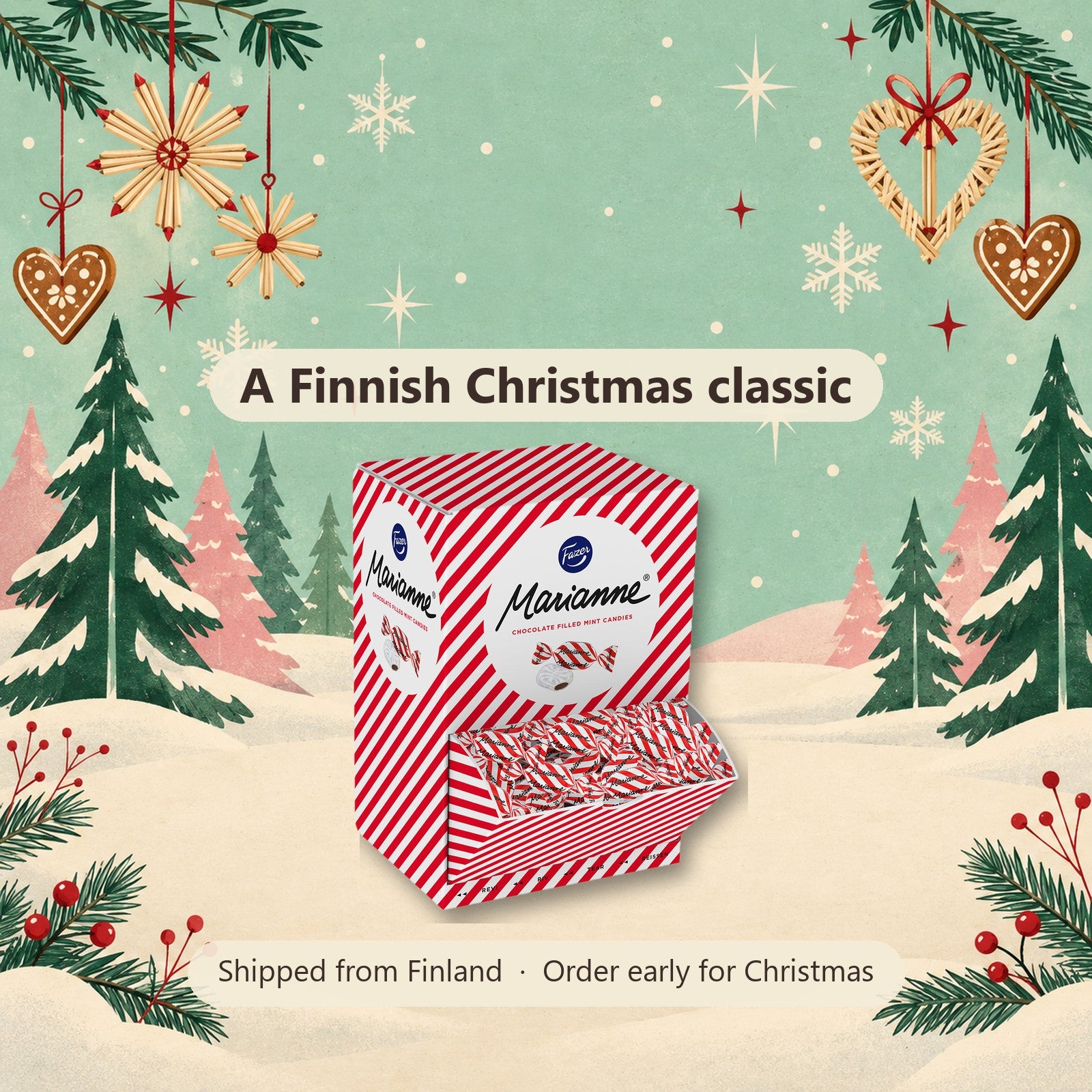 Fazer Marianne Peppermint Chocolate Candy 2.5kg Box - Finnish Christmas gift, shipped from Finland