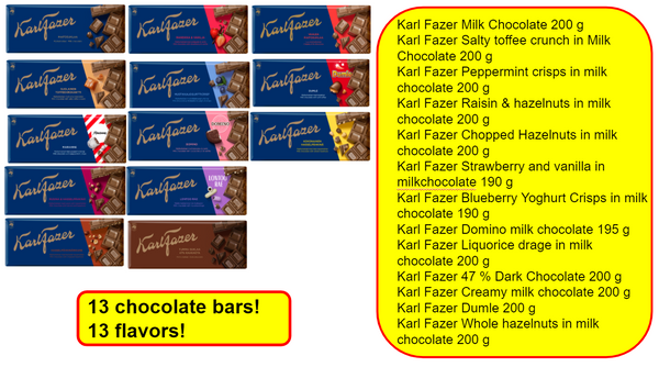 Fazer Karl Fazer Chocolate - Mix Set -13 chocolate bars - 2,57kg