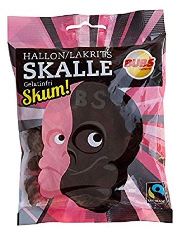 Bubs Godis Raspberry/Liquorice Skull Foam candy, fruit/liquorice 90g Gelatine Free Vegan | Soposopo