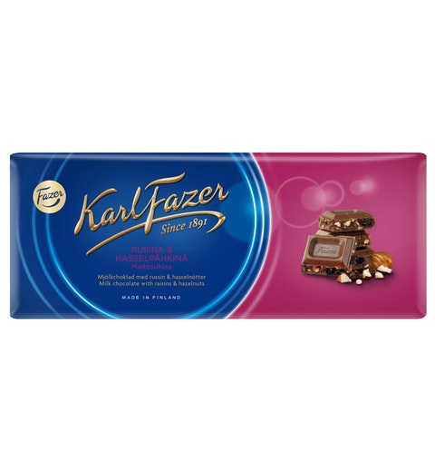 Fazer Karl Fazer Raisin & hazelnuts in milk Chocolate 1 bar of 200g 7.1oz