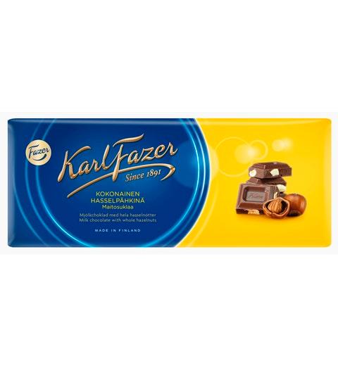 Fazer Karl Fazer Whole hazelnuts in milk Chocolate 1 bar of 200g 7.1oz | Soposopo